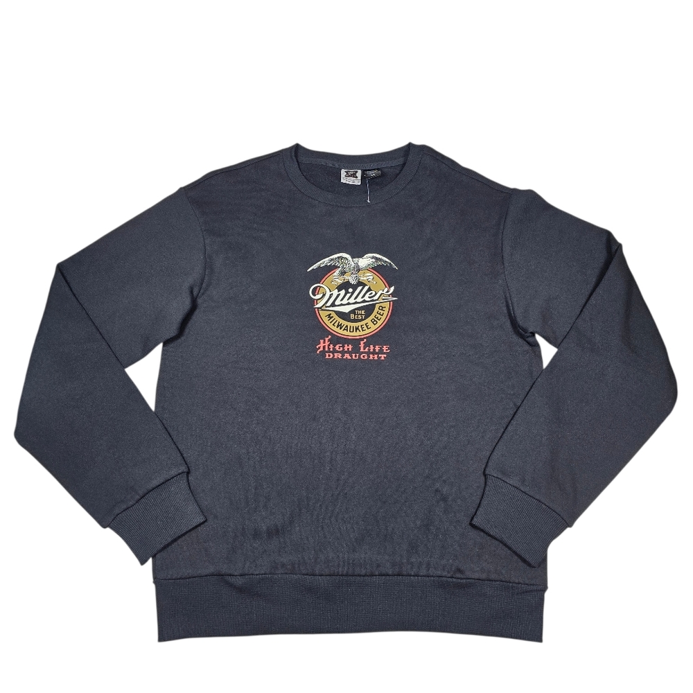 NWOT Miller High Life Draught Beer Logo Crewneck Sweatshirt Black Men's Sz Small